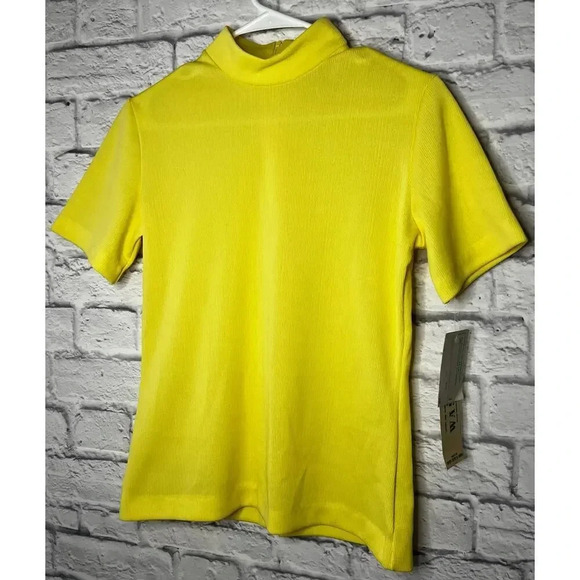 70s Vintage Douglas Marc mock neck yellow deadstock top size S. - Picture 3 of 11